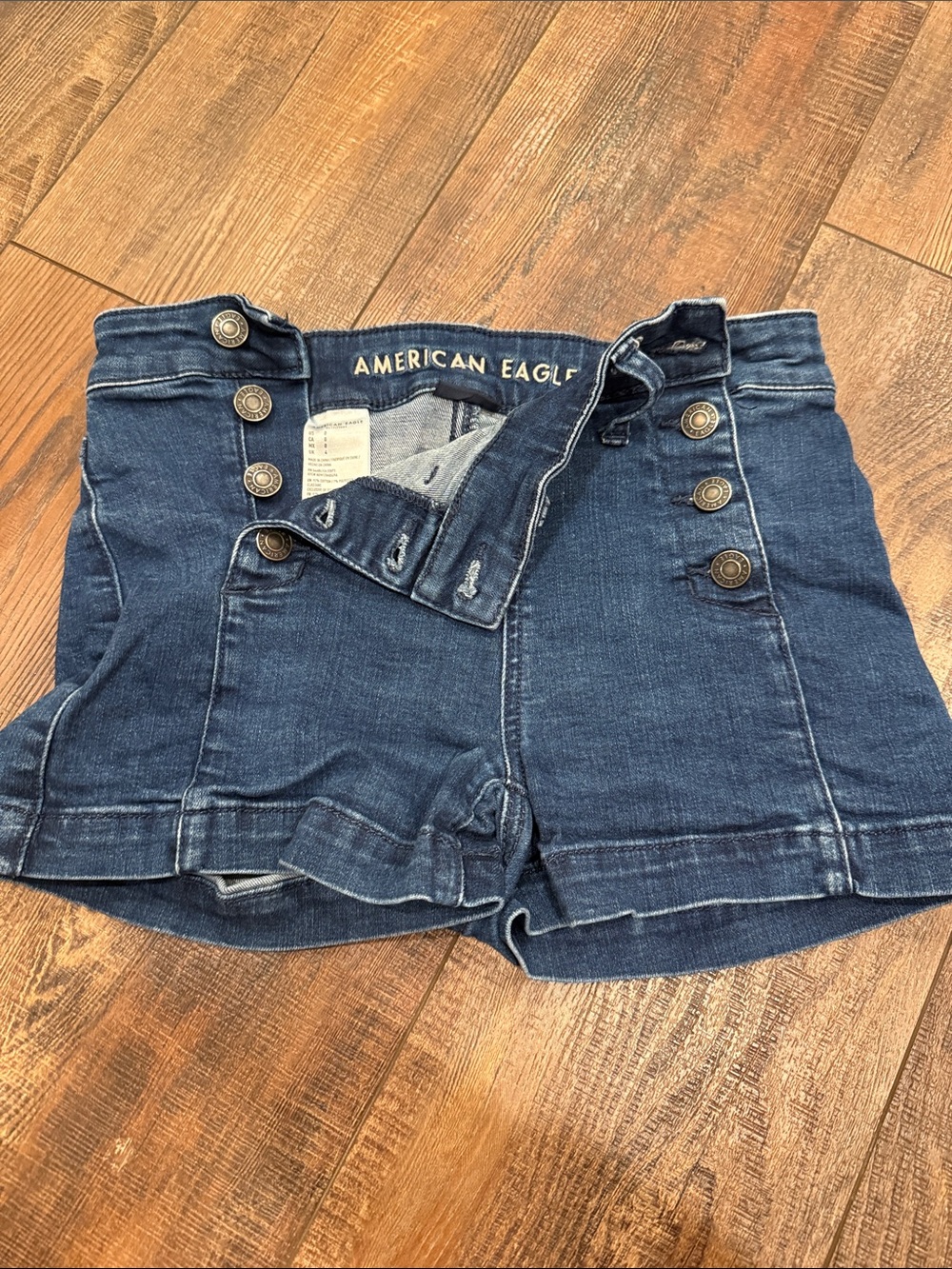American Eagle Outfitters Navy High-Rise Button Front Denim Shorts